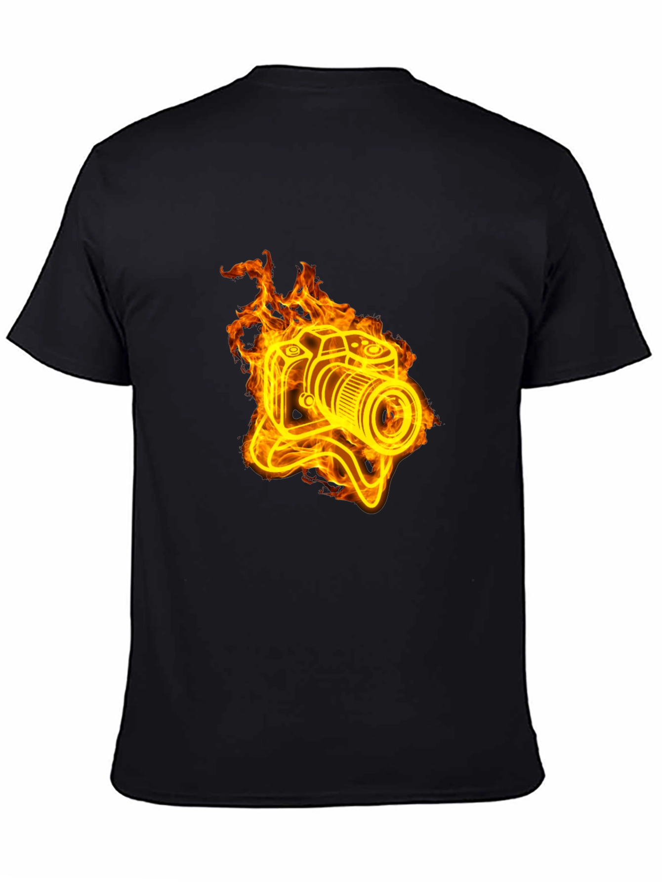 Fiery Camera Graphic Tee - Black Cotton T-Shirt