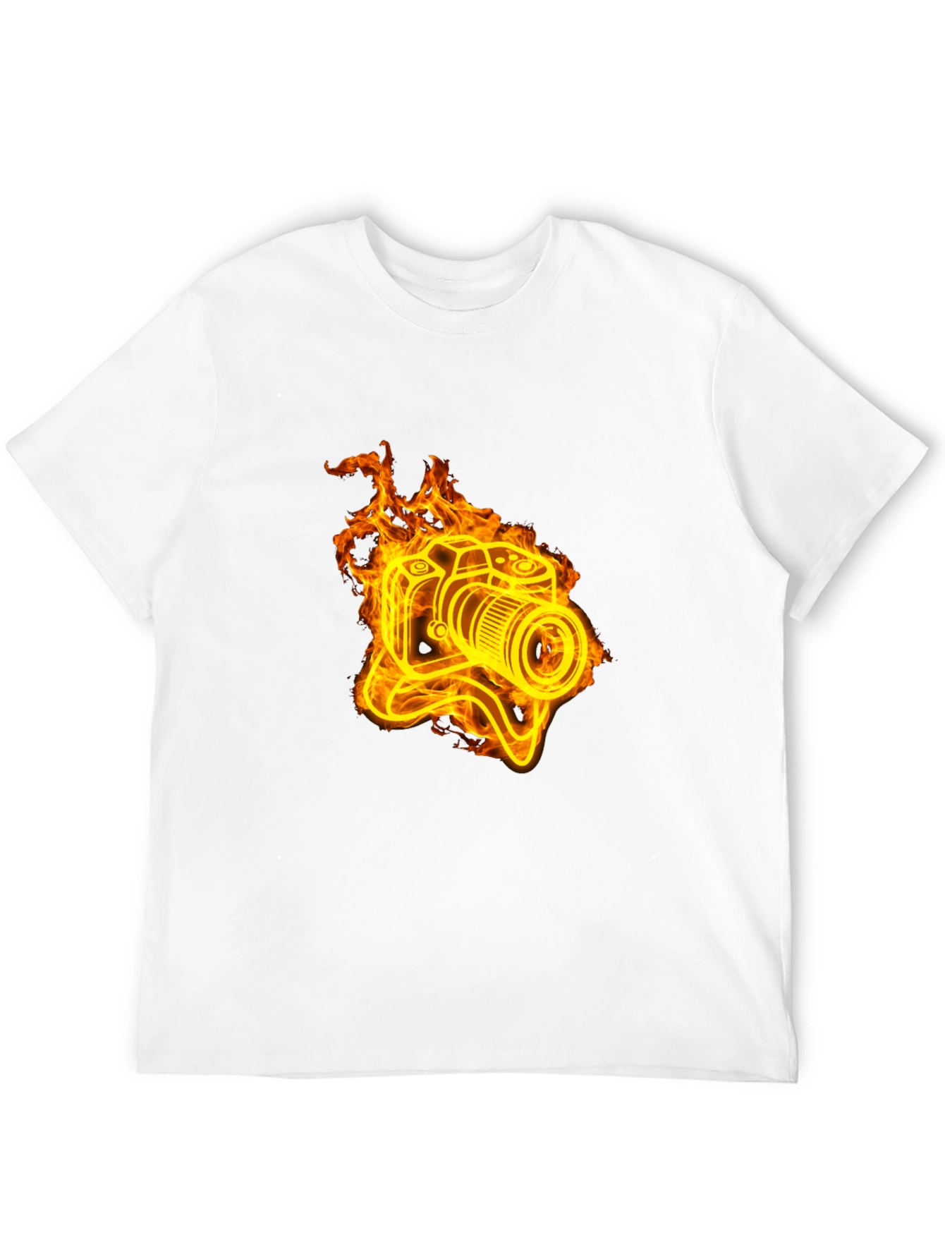 Fiery Camera Graphic Tee - Black Cotton T-Shirt