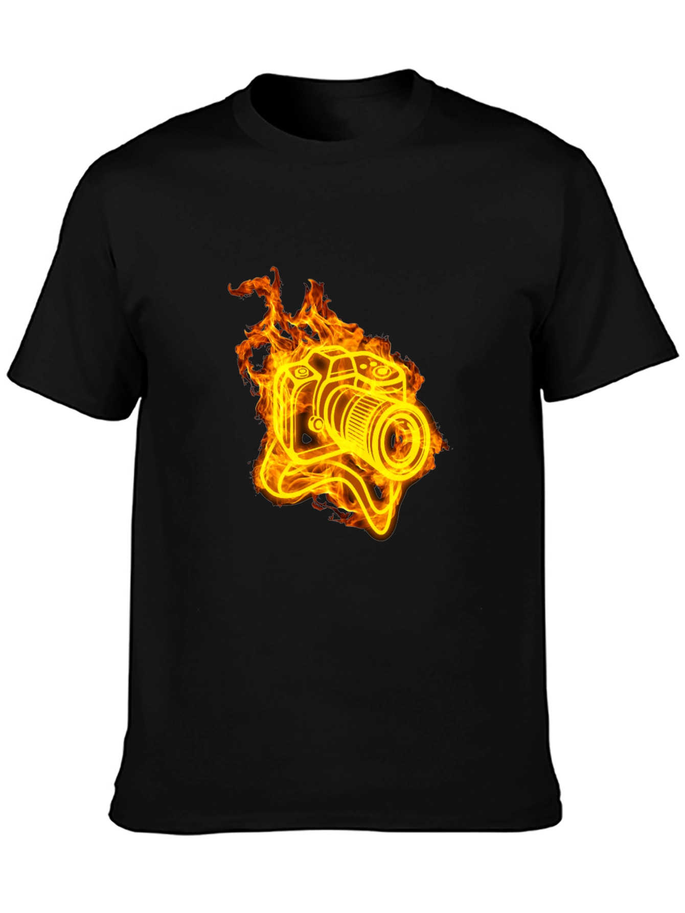Fiery Camera Graphic Tee - Black Cotton T-Shirt