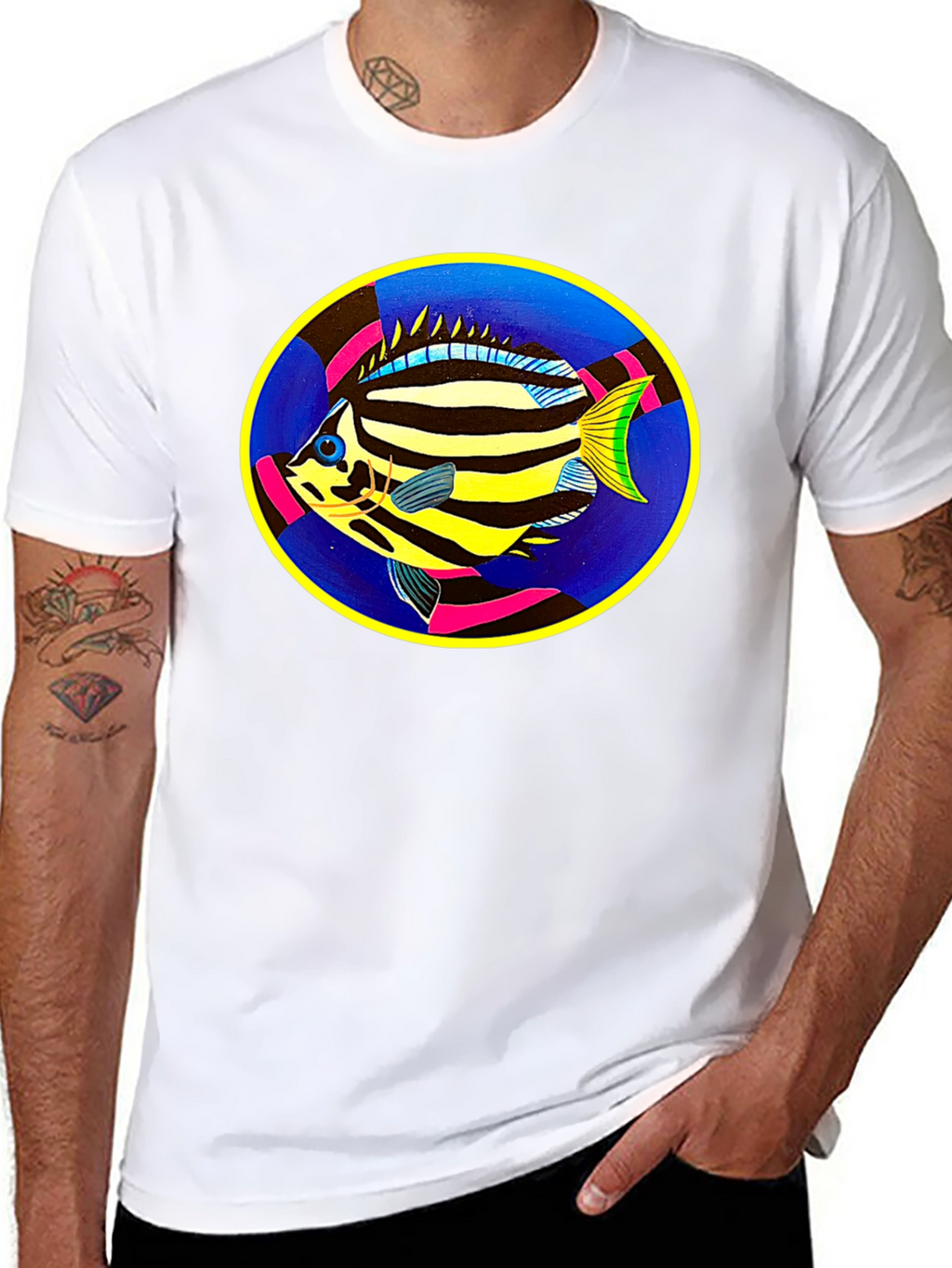 Tropical Fish Graphic Tee - Black Cotton Comfort