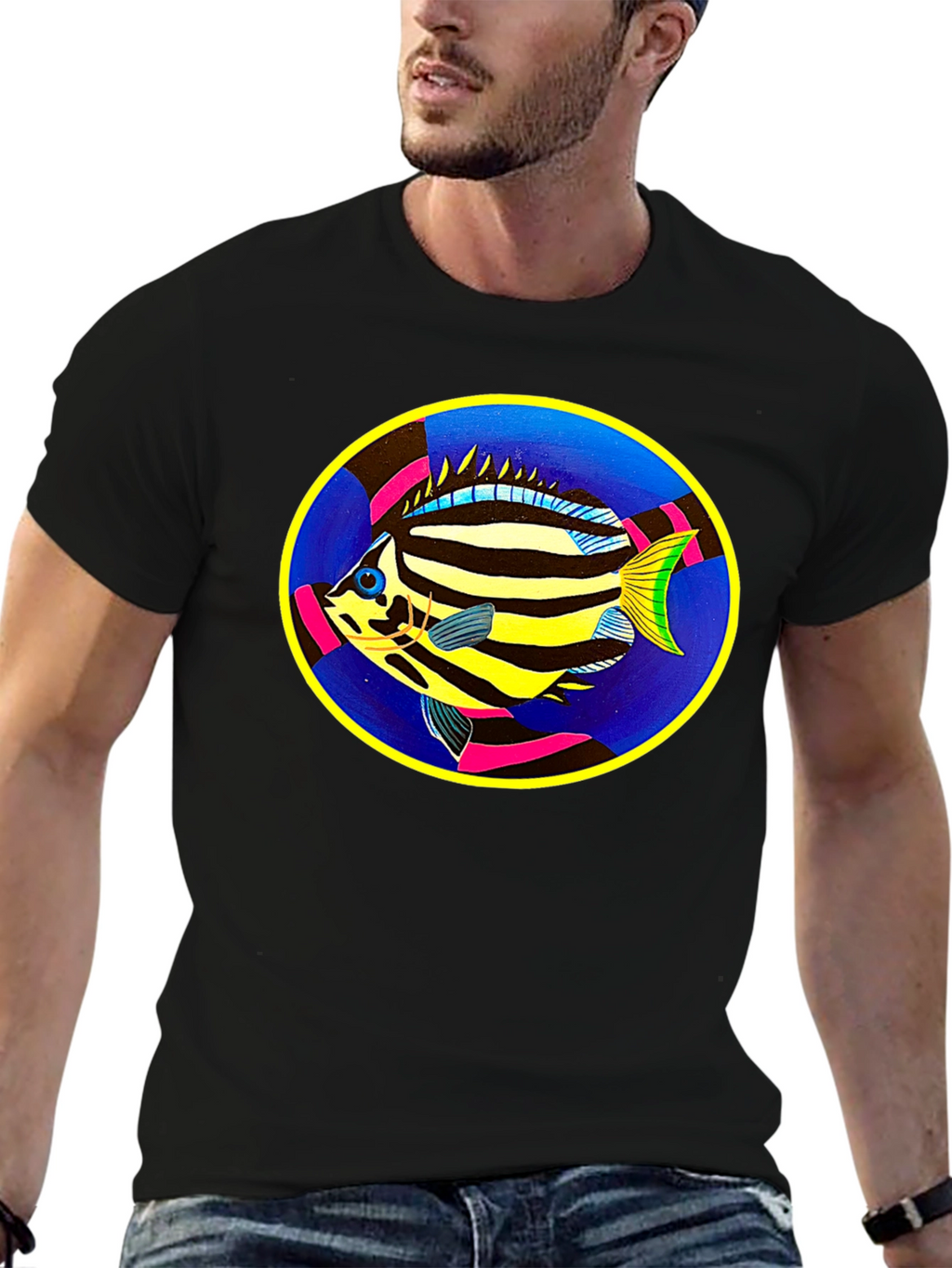 Tropical Fish Graphic Tee - Black Cotton Comfort