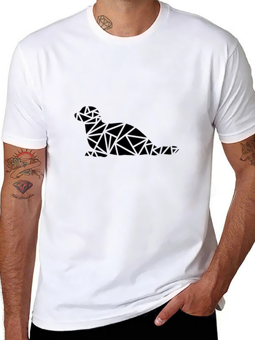 Geometric Seal Graphic Black T-Shirt