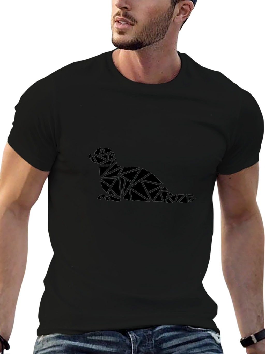 Geometric Seal Graphic Black T-Shirt