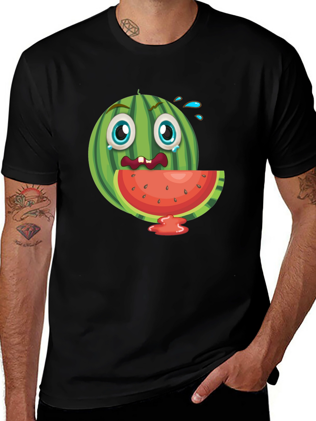 Funny Watermelon Graphic Black T-Shirt