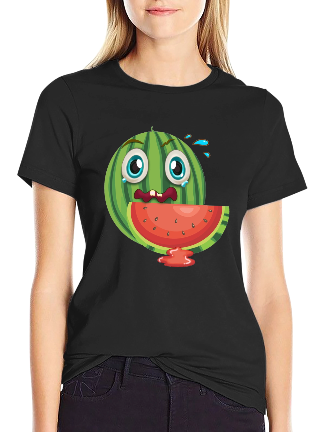 Funny Watermelon Graphic Black T-Shirt