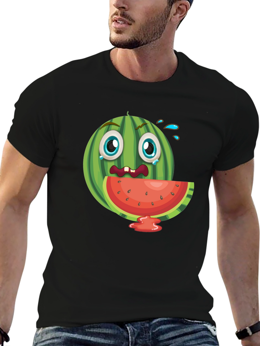 Funny Watermelon Graphic Black T-Shirt