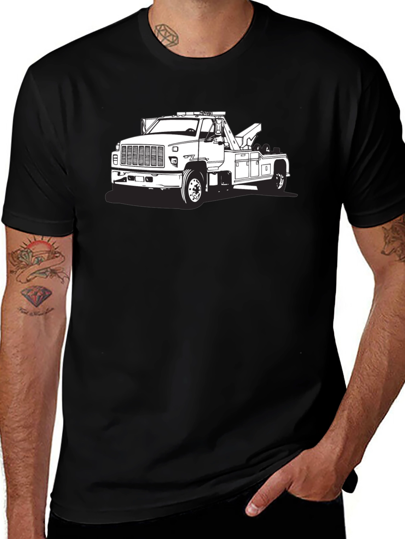 Tow Truck Graphic Tee - Black Cotton Blend