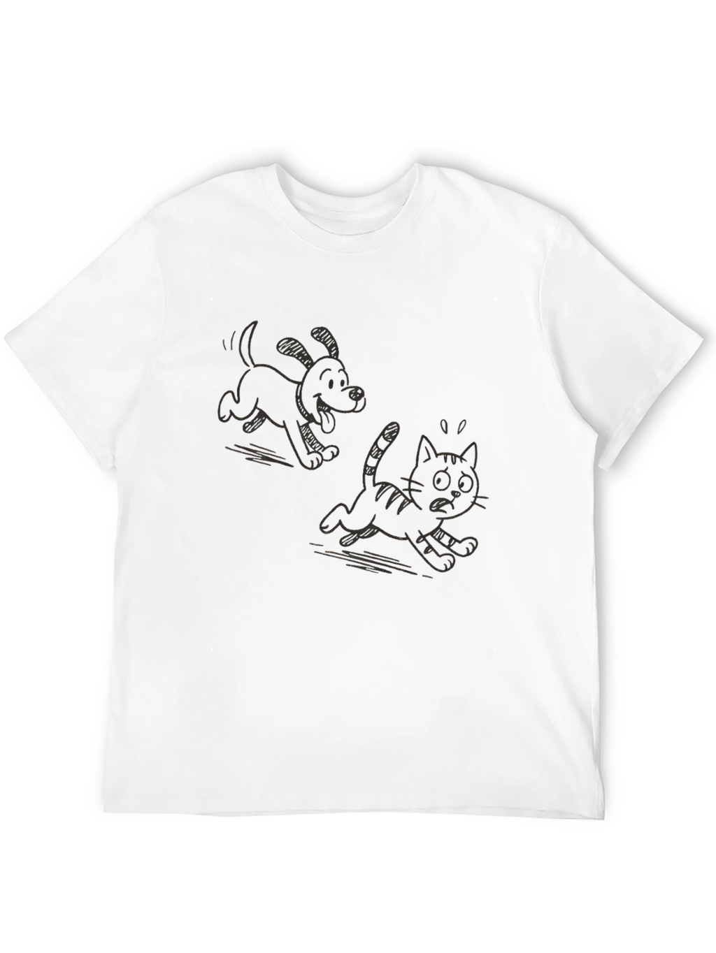 Cartoon Dog Chasing Cat Graphic T-Shirt