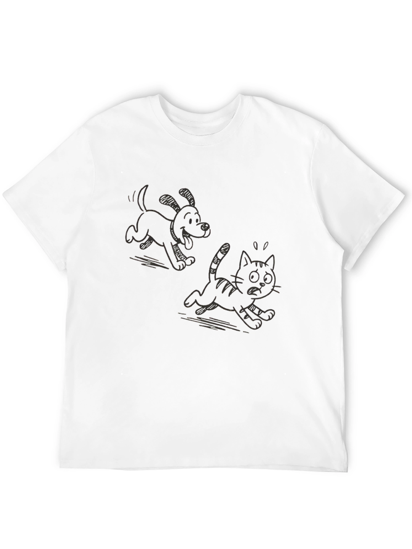 Cartoon Dog Chasing Cat Graphic T-Shirt