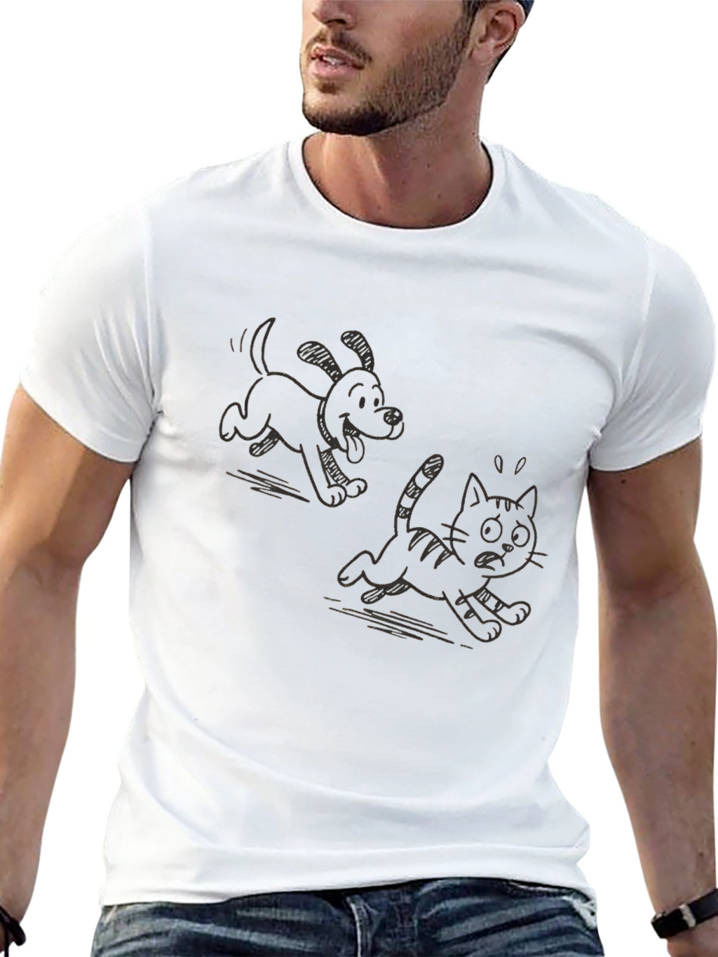 Cartoon Dog Chasing Cat Graphic T-Shirt