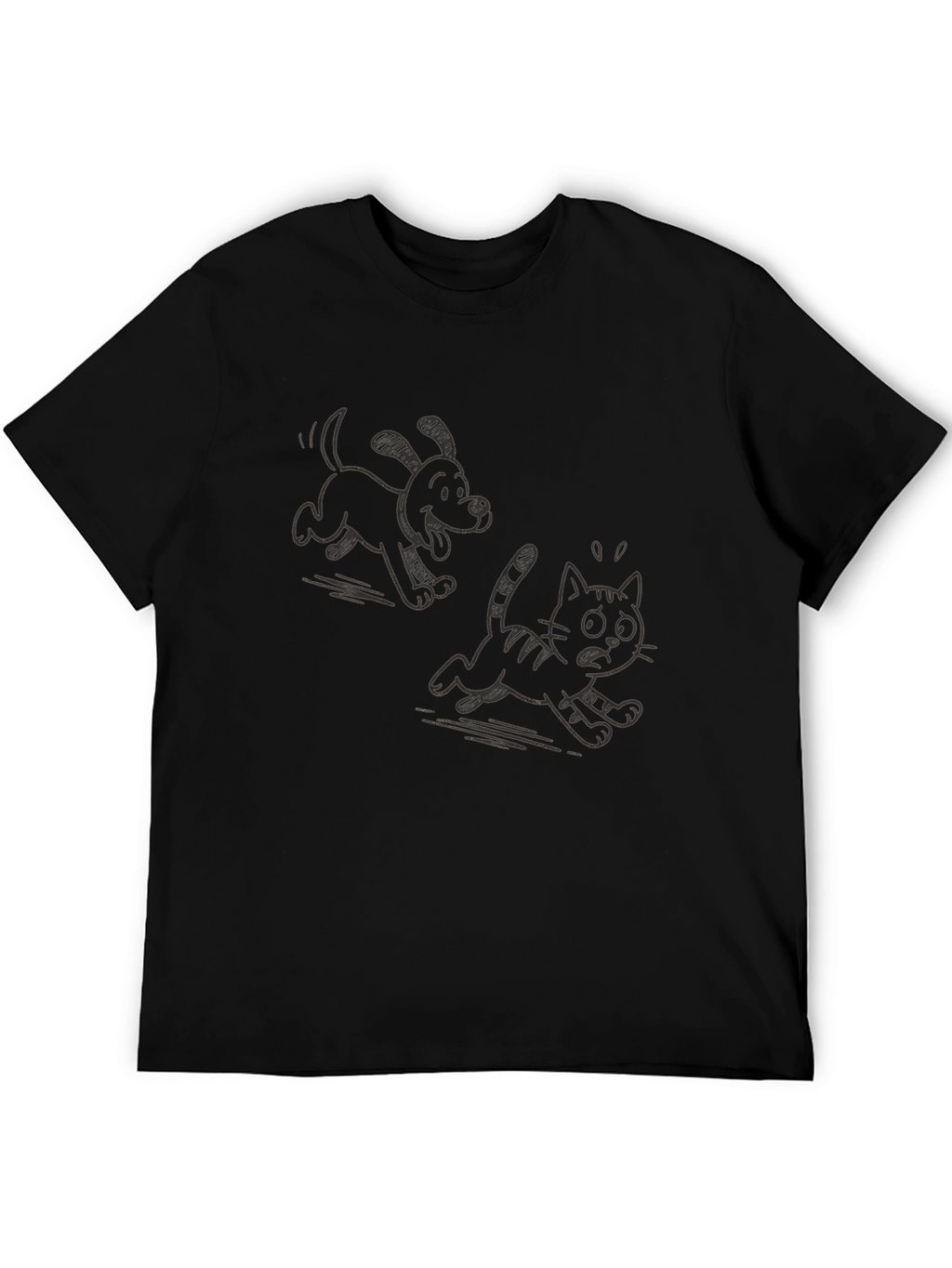 Cartoon Dog Chasing Cat Graphic T-Shirt
