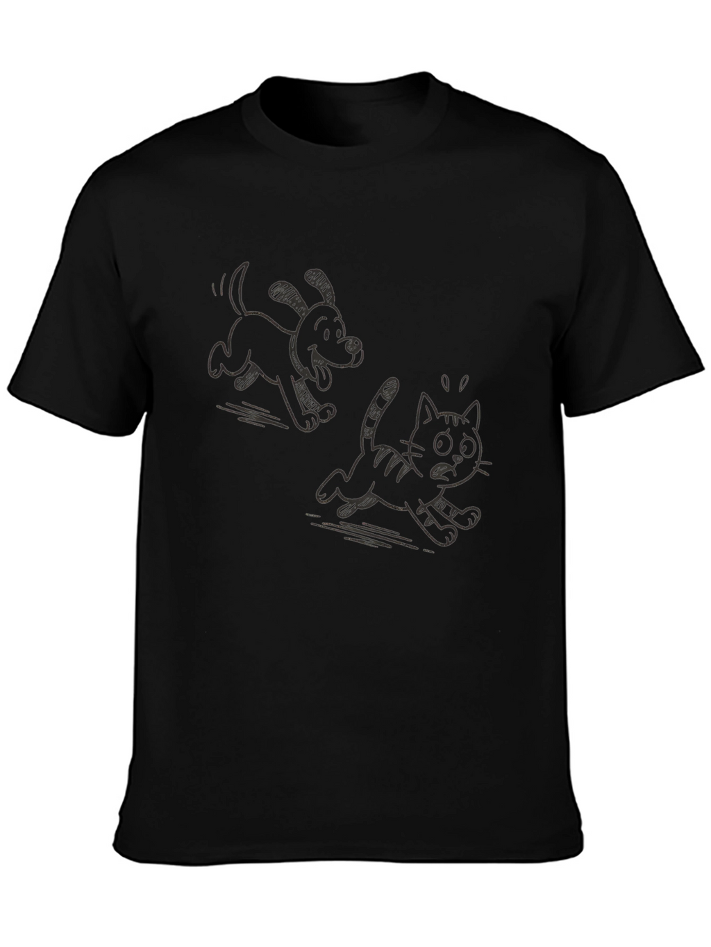 Cartoon Dog Chasing Cat Graphic T-Shirt