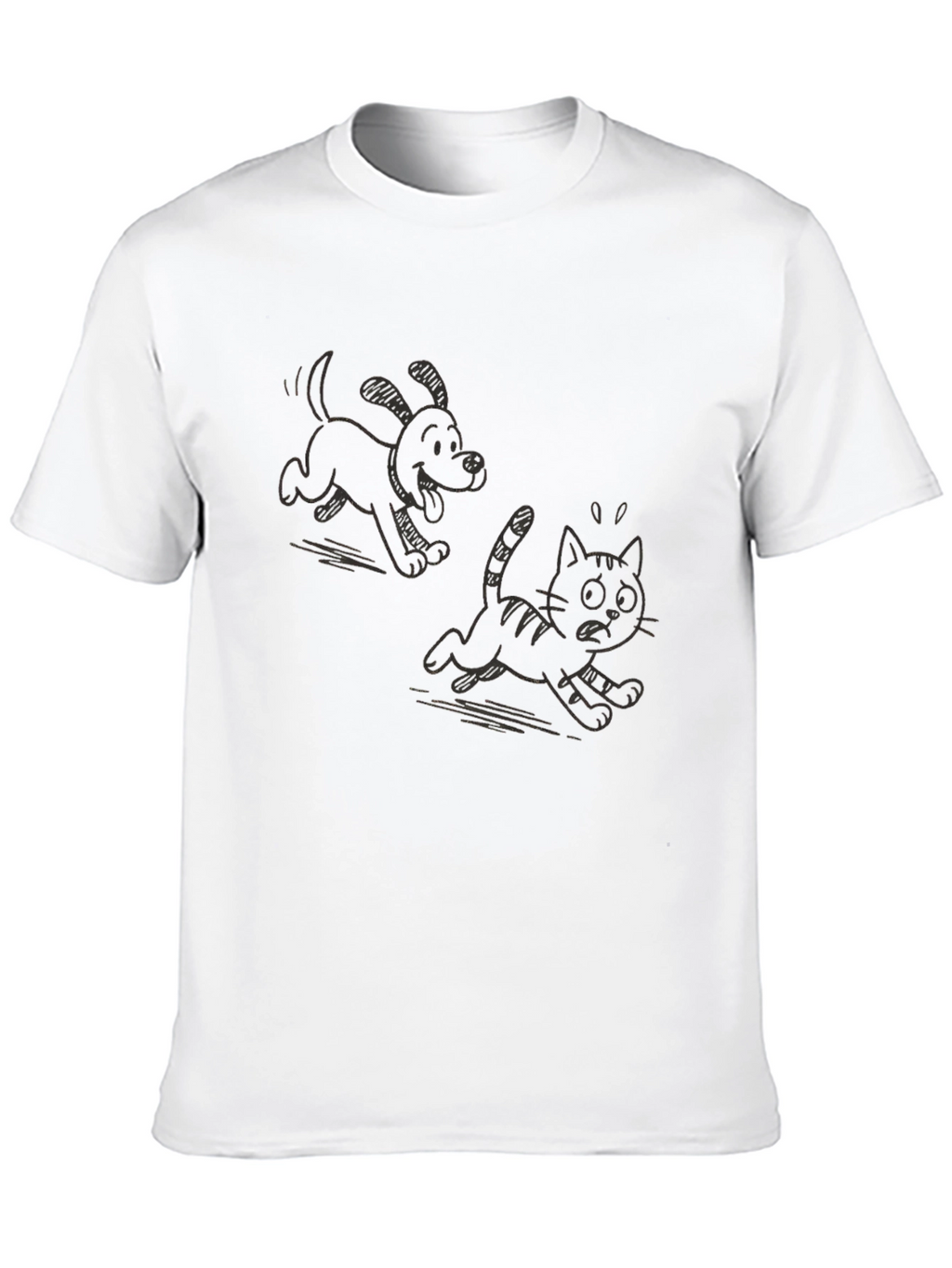 Cartoon Dog Chasing Cat Graphic T-Shirt
