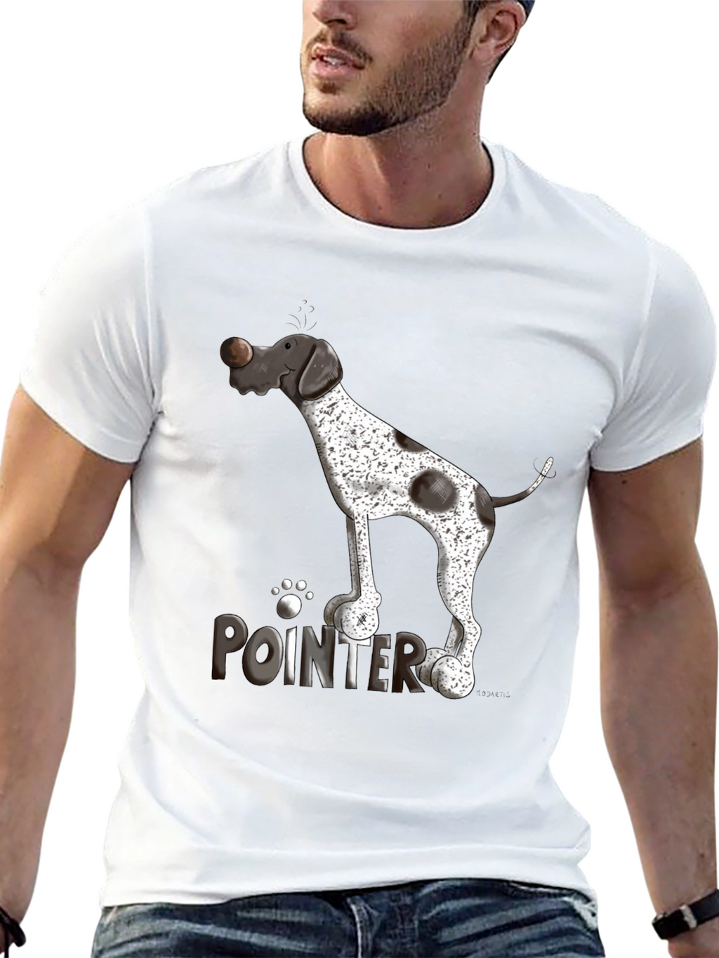Pointer Dog Graphic T-Shirt - Black Cotton Tee