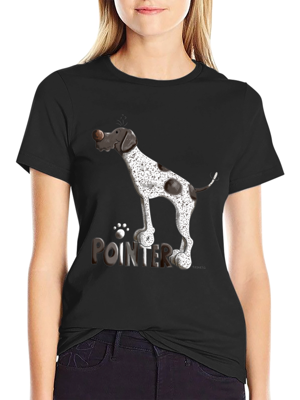 Pointer Dog Graphic T-Shirt - Black Cotton Tee