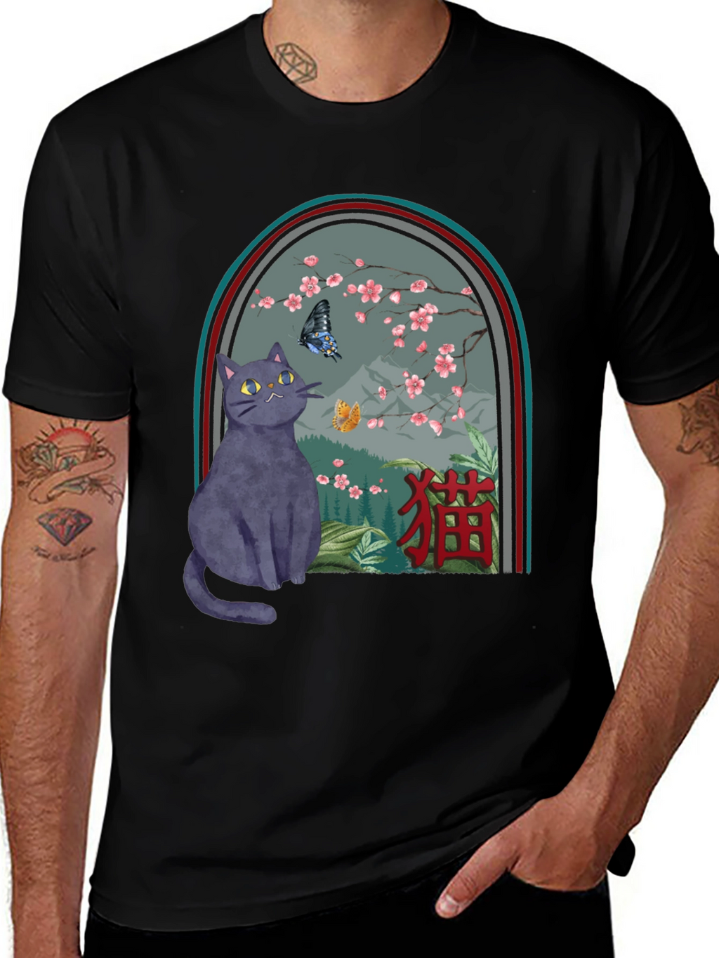 Cat & Butterfly Graphic Tee