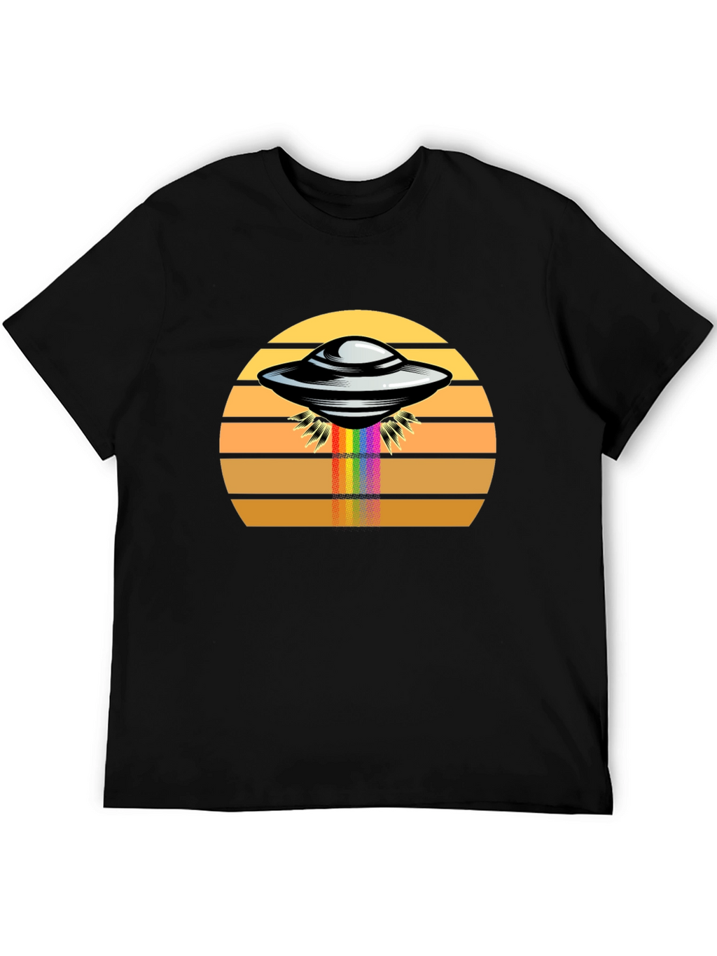 Retro UFO Abduction Rainbow Beam Graphic Tee