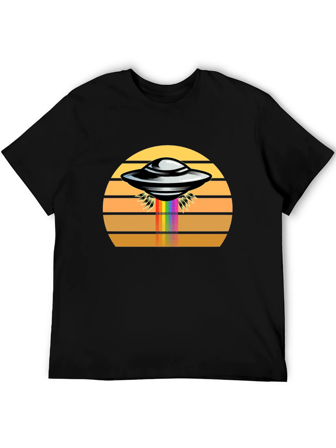 Retro UFO Abduction Rainbow Beam Graphic Tee