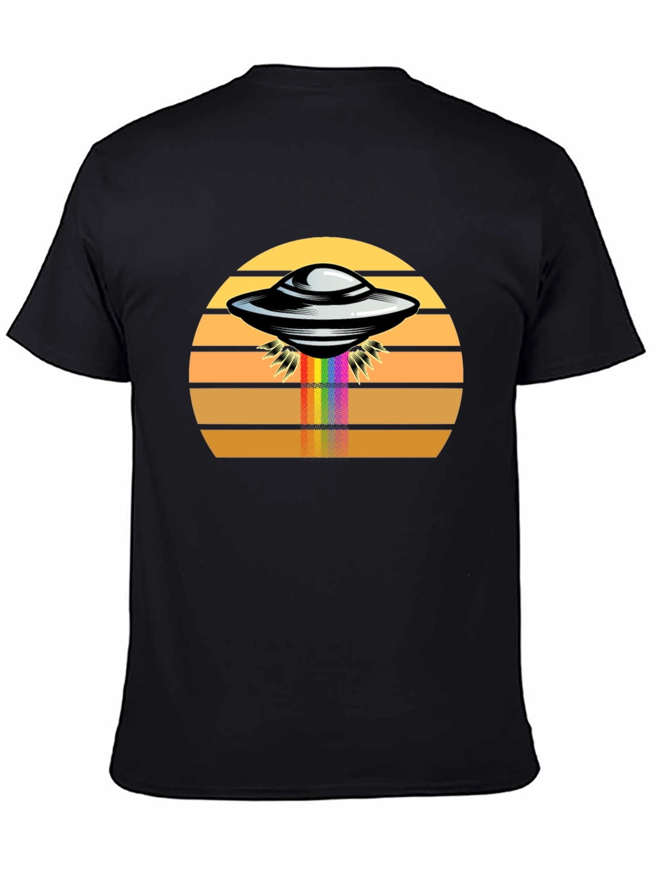 Retro UFO Abduction Rainbow Beam Graphic Tee