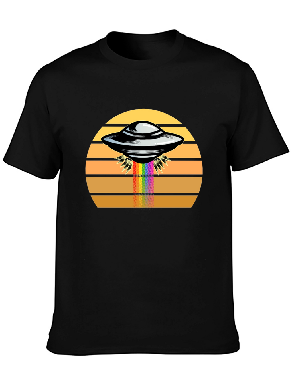 Retro UFO Abduction Rainbow Beam Graphic Tee