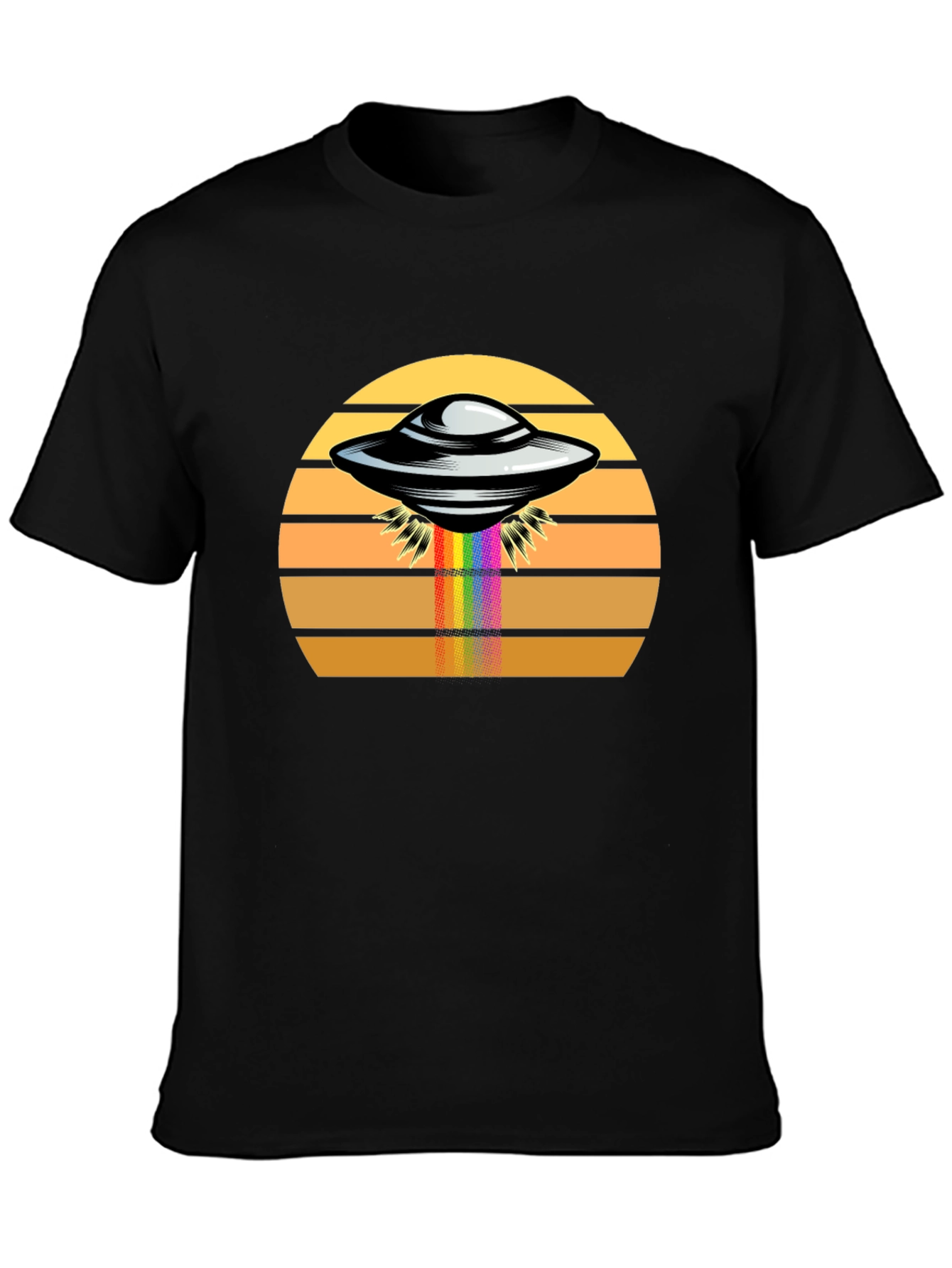 Retro UFO Abduction Rainbow Beam Graphic Tee
