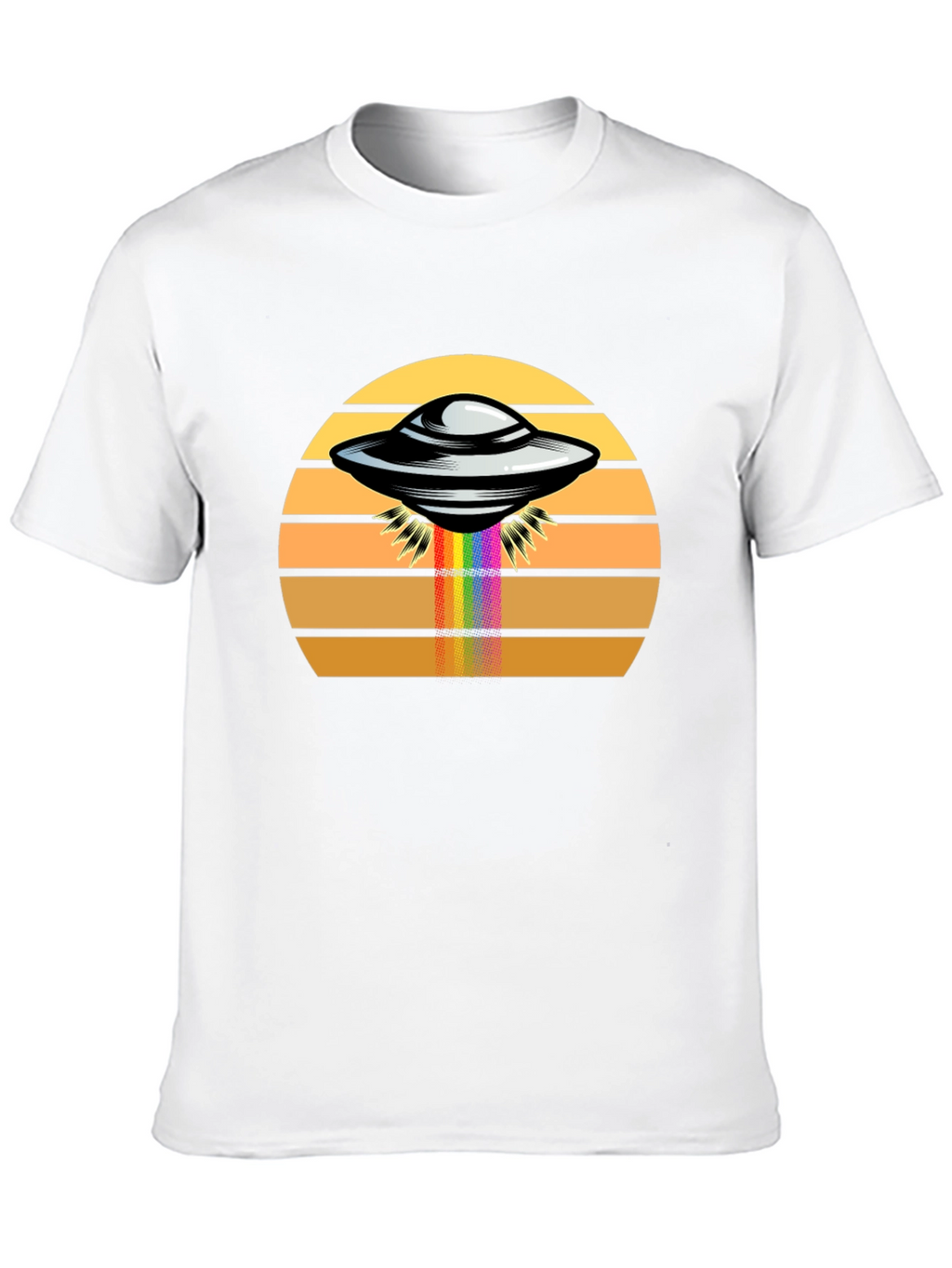 Retro UFO Abduction Rainbow Beam Graphic Tee