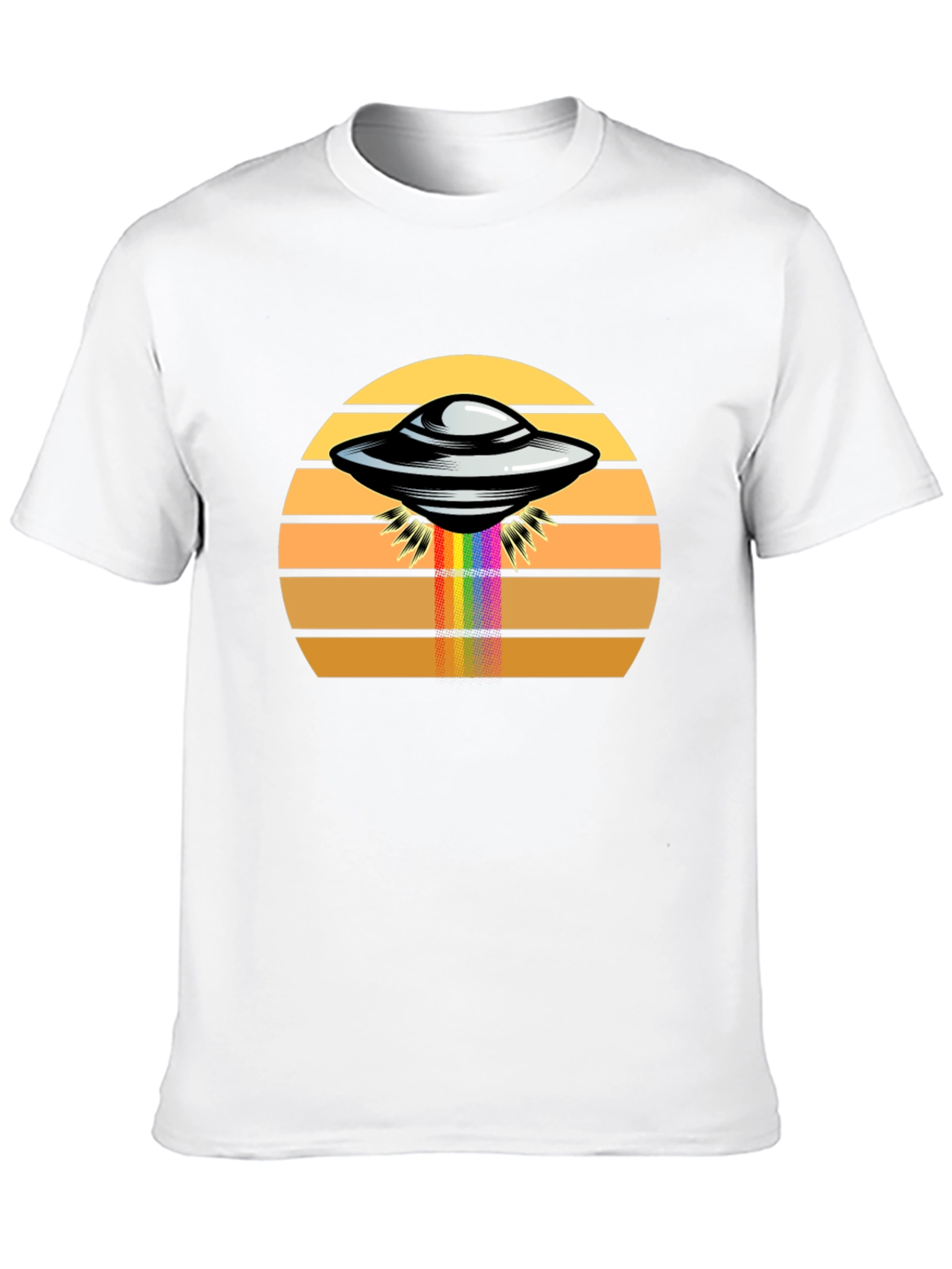 Retro UFO Abduction Rainbow Beam Graphic Tee