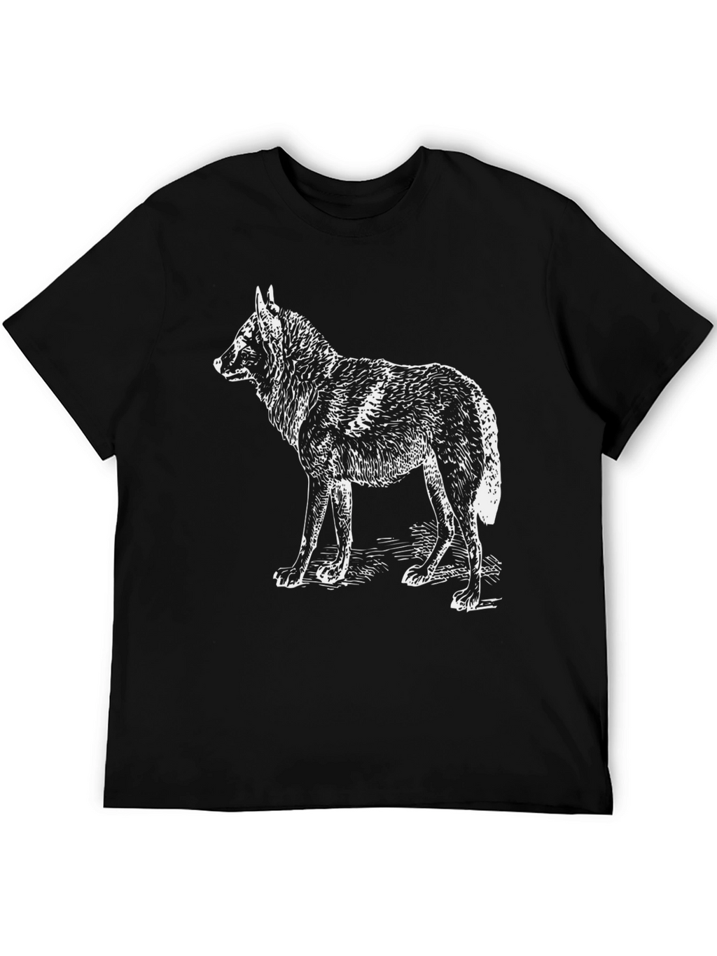 Black T-Shirt with White Wolf Design