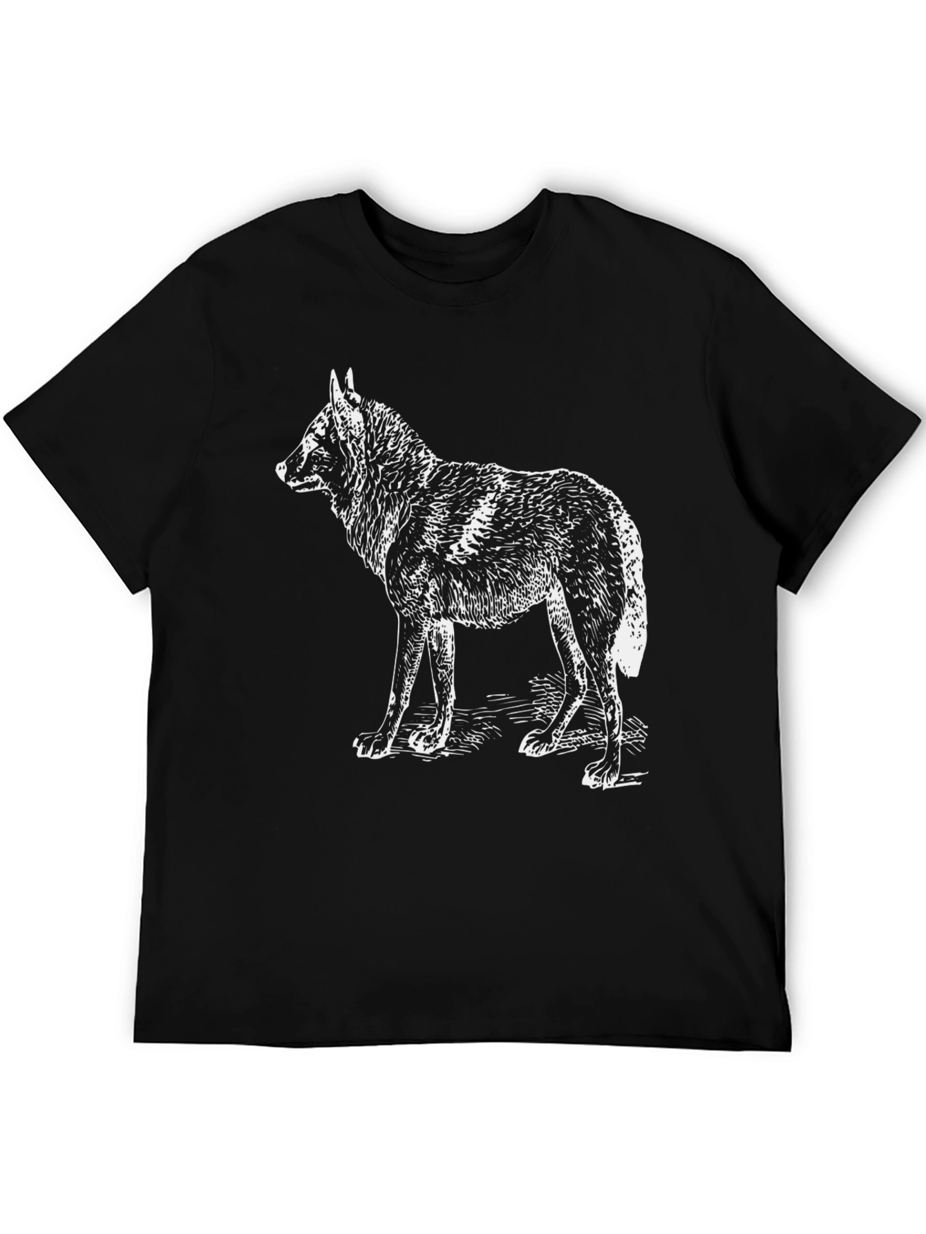 Black T-Shirt with White Wolf Design