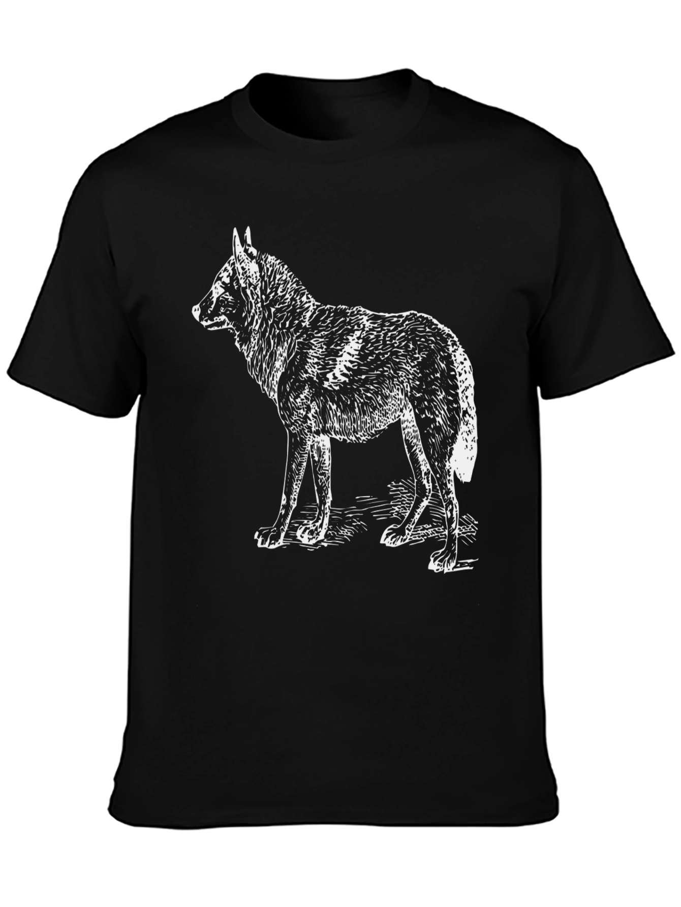 Black T-Shirt with White Wolf Design