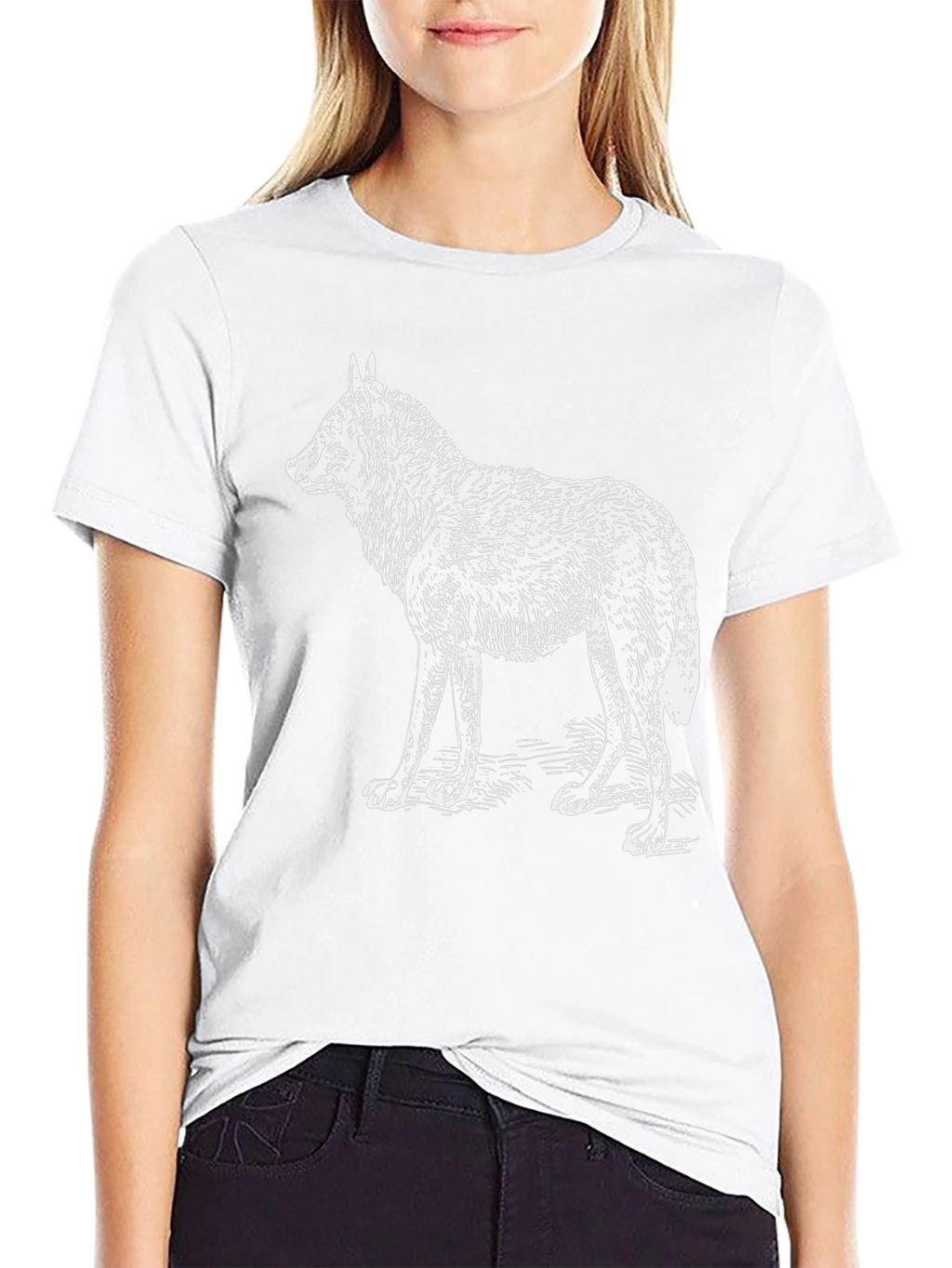 Black T-Shirt with White Wolf Design