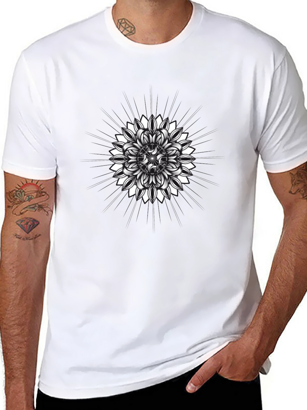 Geometric Mandala Graphic Tee - Mens Black T-Shirt