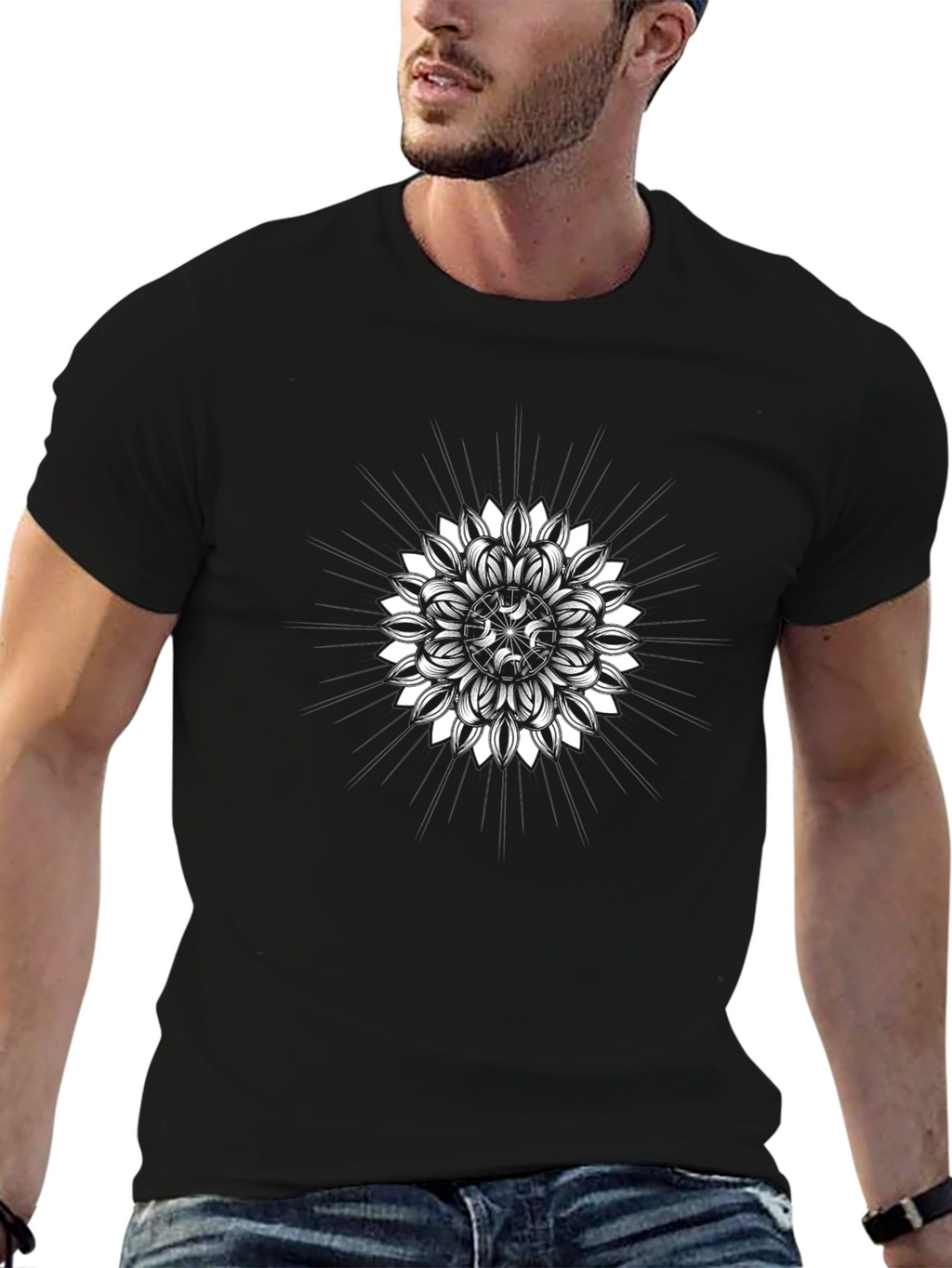 Geometric Mandala Graphic Tee - Mens Black T-Shirt