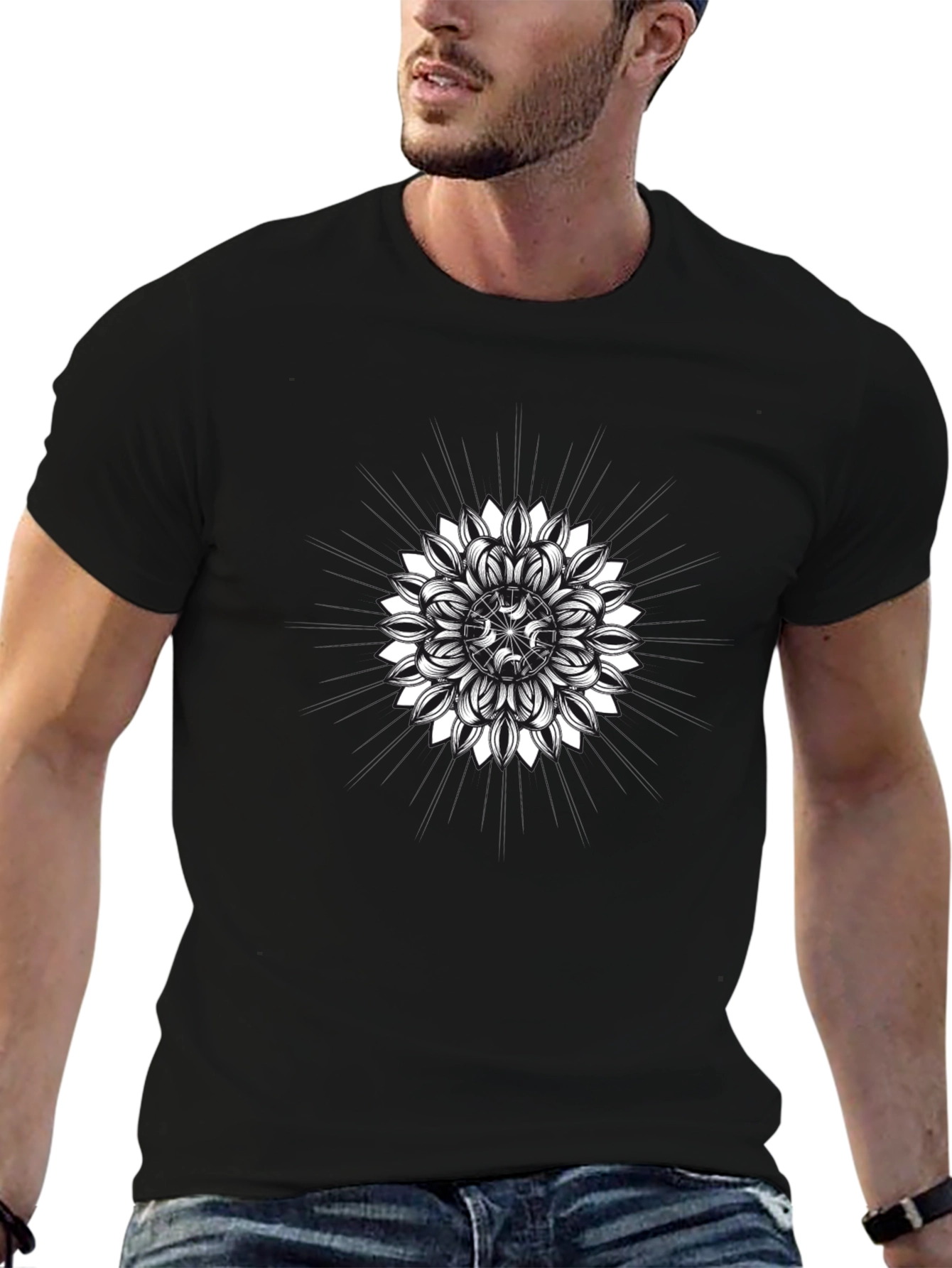 Geometric Mandala Graphic Tee - Mens Black T-Shirt