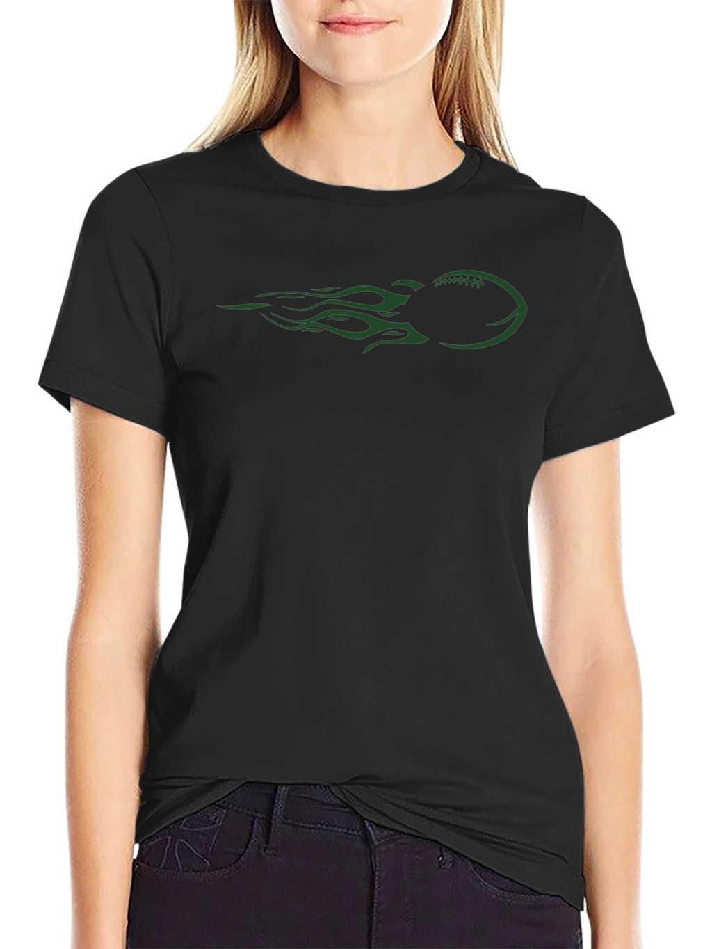 Football Flames Graphic Tee - Black Cotton T-Shirt