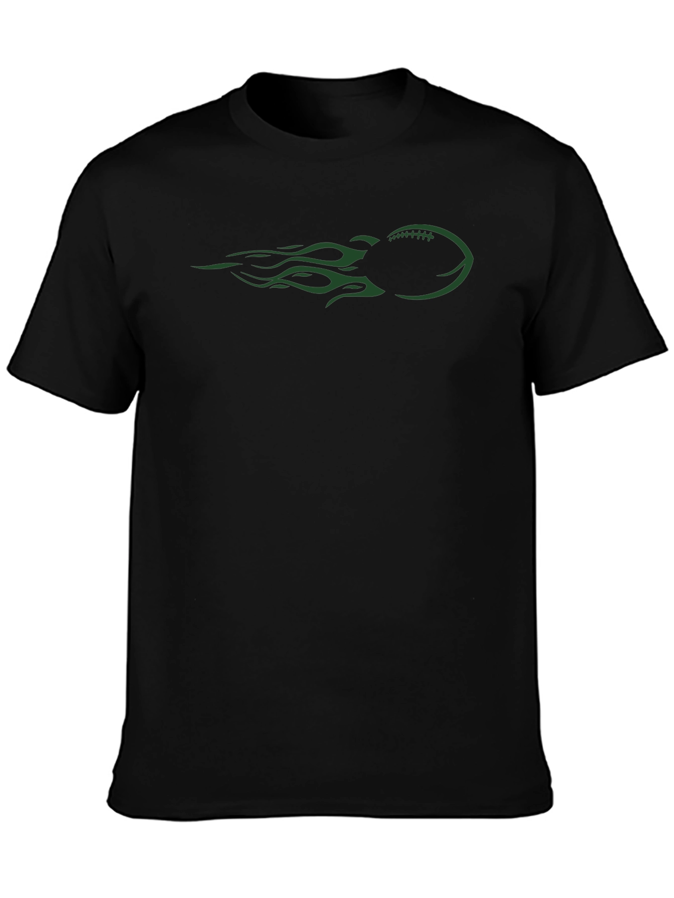 Football Flames Graphic Tee - Black Cotton T-Shirt