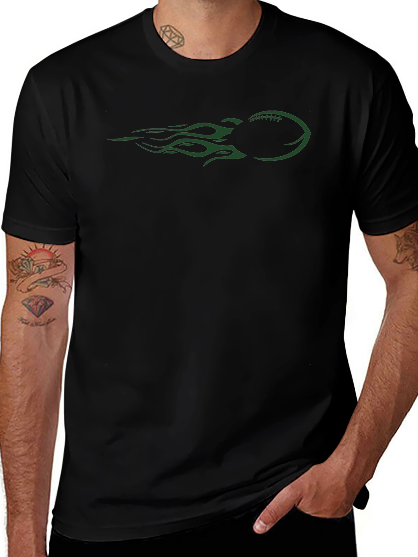 Football Flames Graphic Tee - Black Cotton T-Shirt