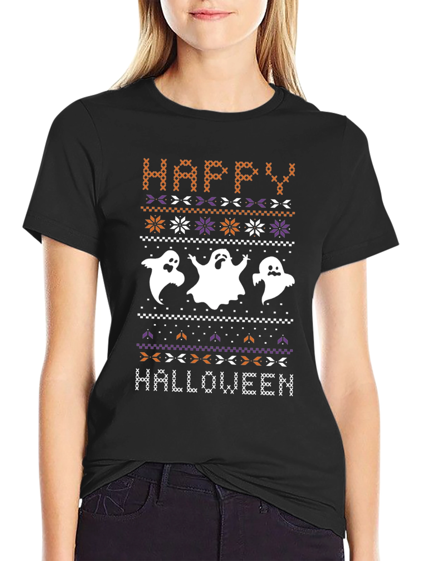 Happy Halloween Ghost Knit T-Shirt