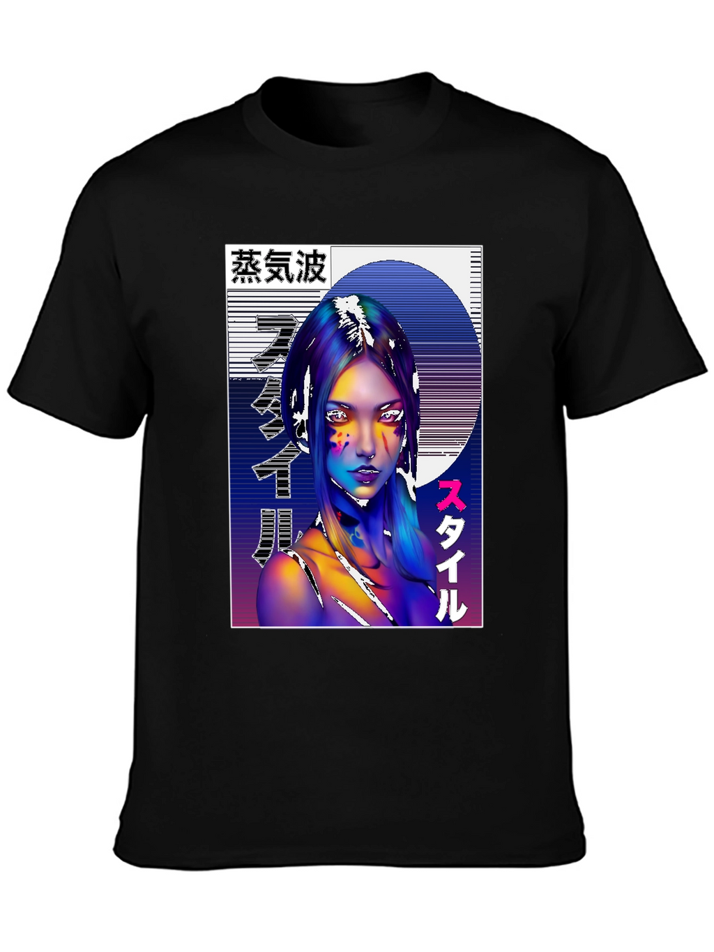 Vaporwave Style Graphic Tee - Black Cotton Shirt