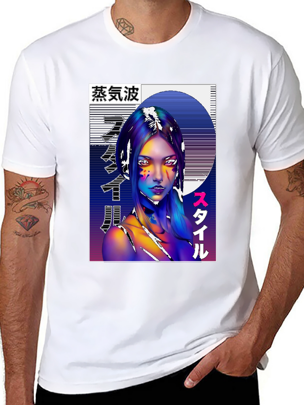 Vaporwave Style Graphic Tee - Black Cotton Shirt