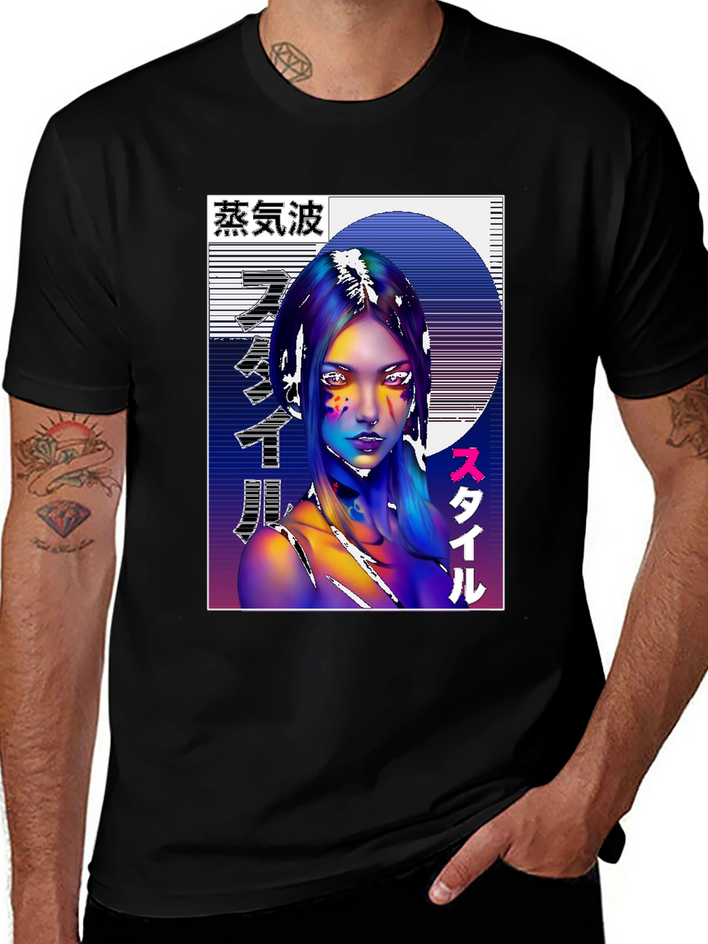 Vaporwave Style Graphic Tee - Black Cotton Shirt