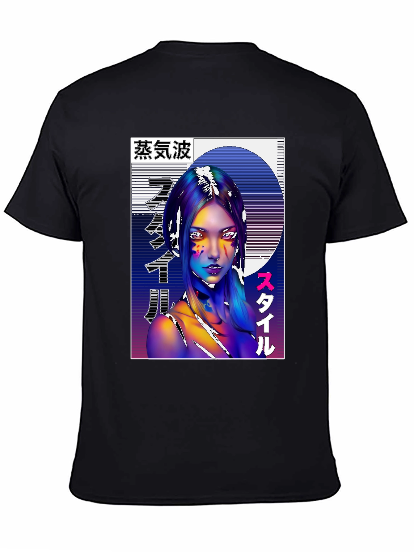 Vaporwave Style Graphic Tee - Black Cotton Shirt