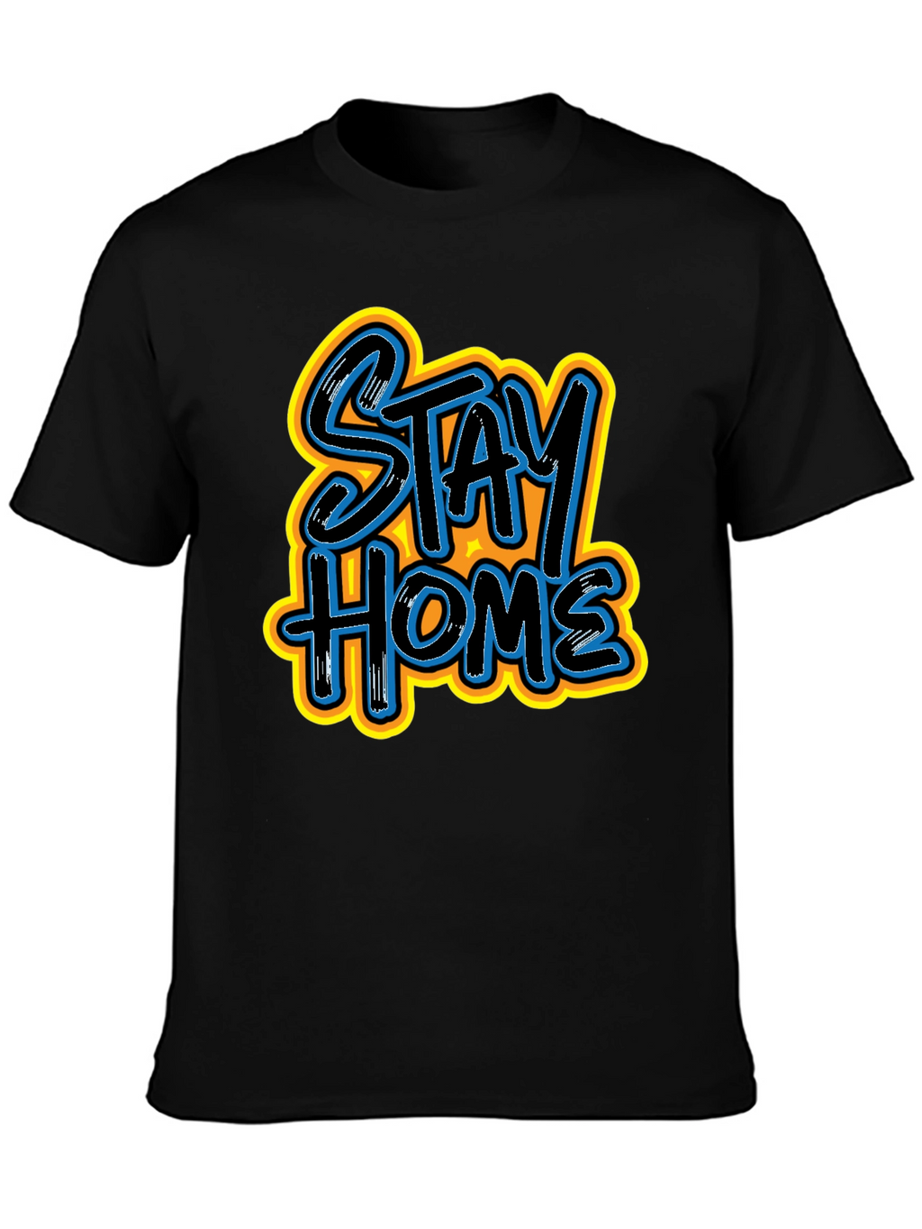 Stay Home Graphic Print Black Tee