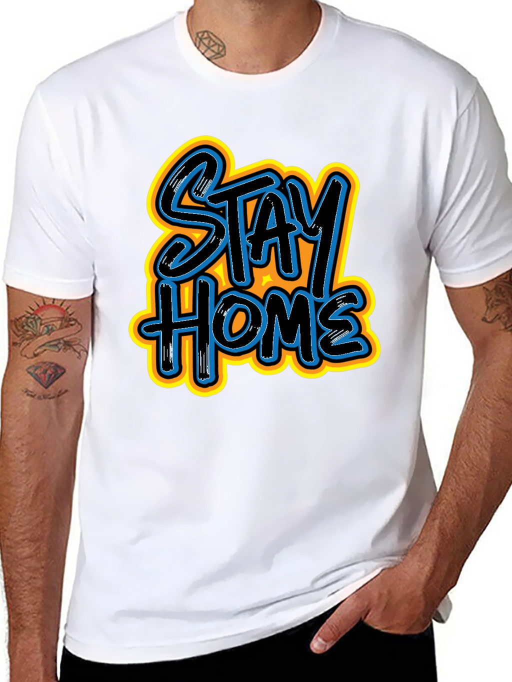 Stay Home Graphic Print Black Tee