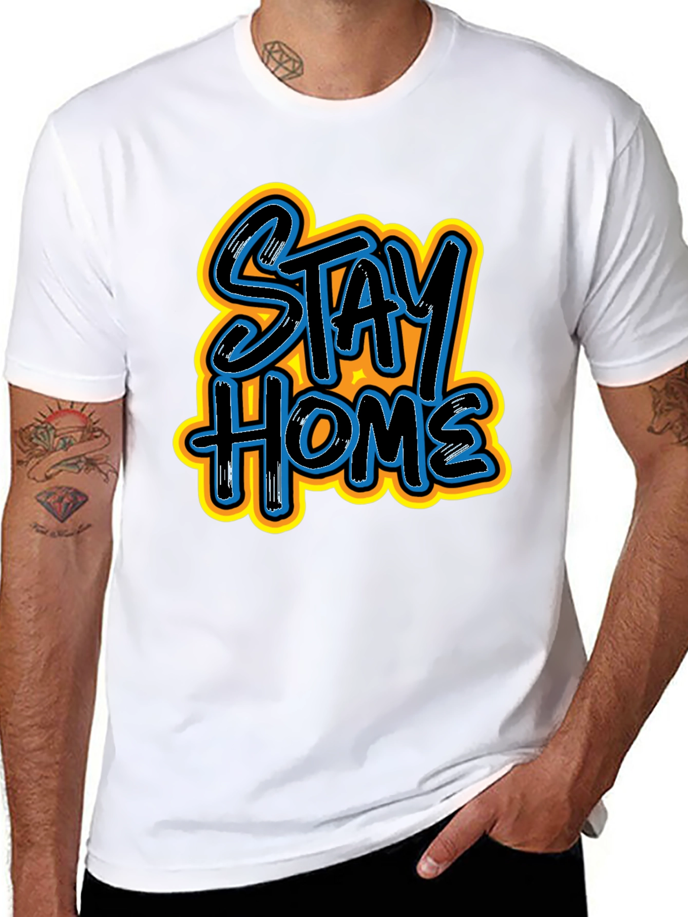 Stay Home Graphic Print Black Tee