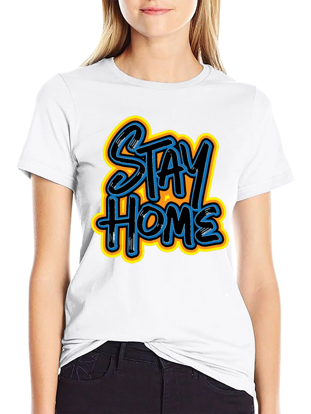 Stay Home Graphic Print Black Tee