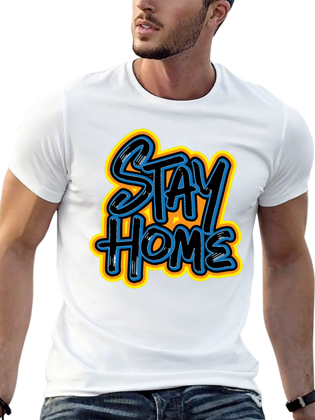 Stay Home Graphic Print Black Tee