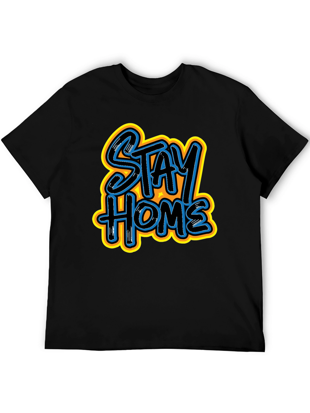 Stay Home Graphic Print Black Tee