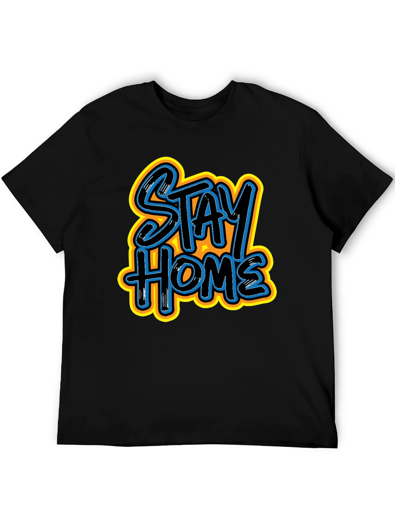 Stay Home Graphic Print Black Tee