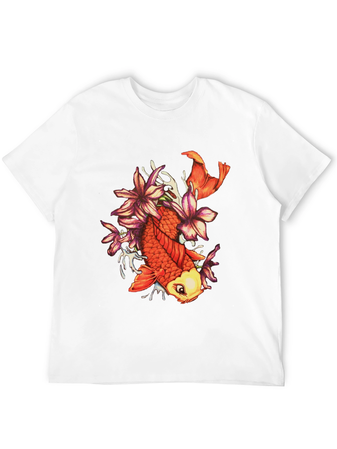 Koi Fish Floral Graphic Tee - Stylish Black T-Shirt